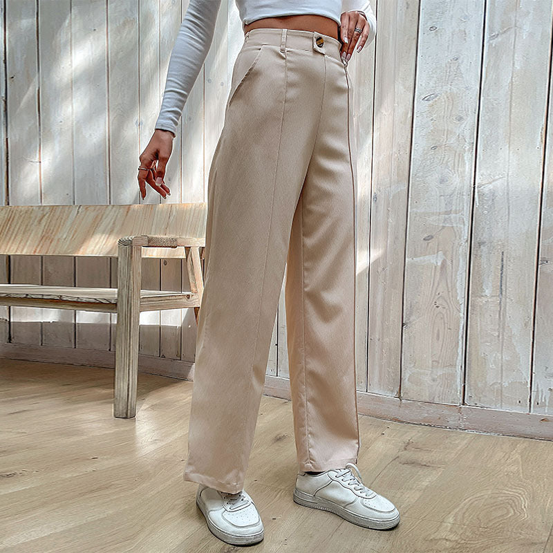 Damen Elegante Hochtaillierte Stoffhose Nord Taschen
