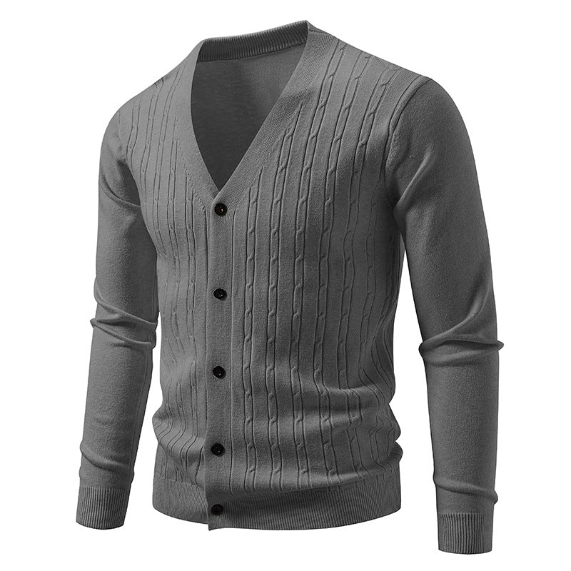 Herren Feinstrick-Cardigan mit tiefem V-Ausschnitt schmaler Passform und vertikalem Zopfstrick Nord Taschen