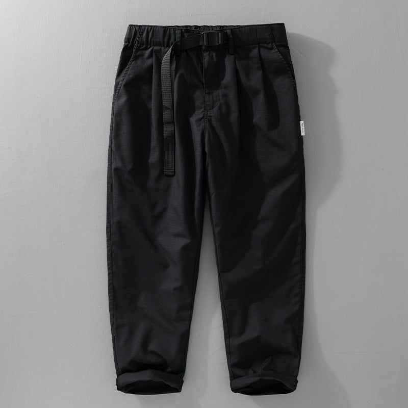 Herren Relaxte Baumwollhose mit elastischem Bund, integrierter Webbing-Gürtel und konischem Bein Nord Taschen