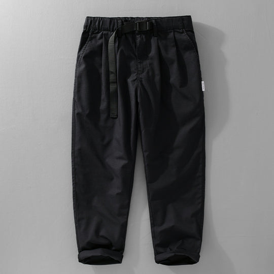 Herren Relaxte Baumwollhose mit elastischem Bund, integrierter Webbing-Gürtel und konischem Bein Nord Taschen
