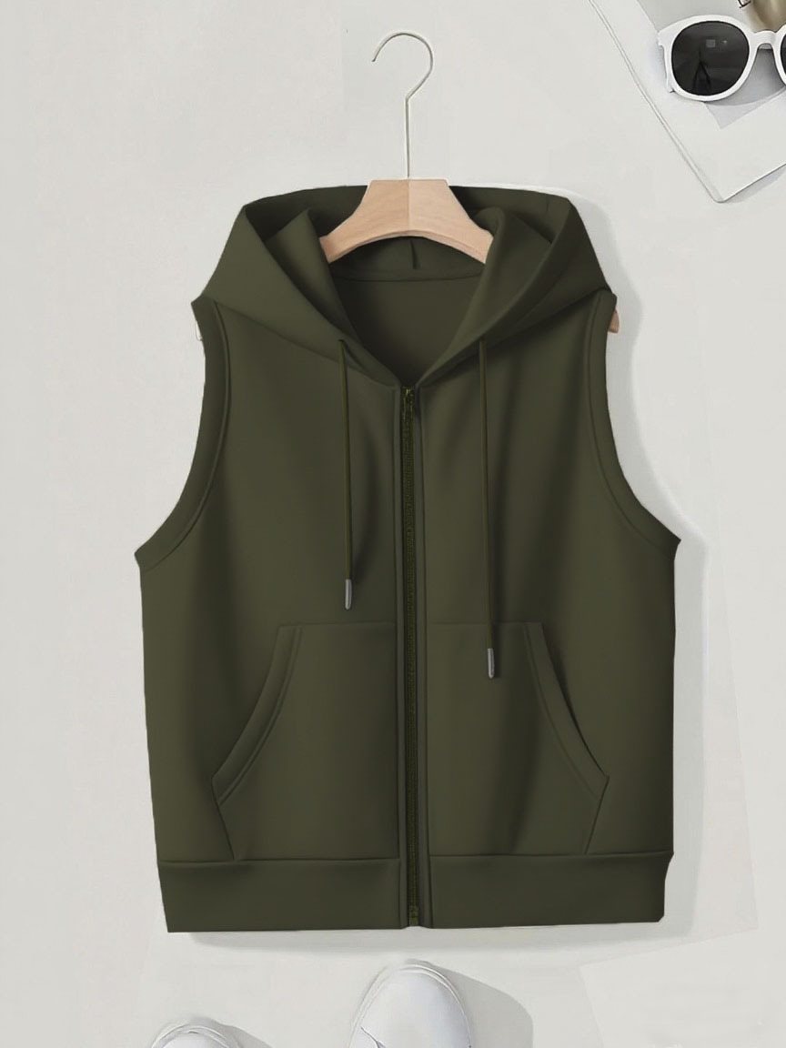 Damen Ärmellose Zip‑Hoodie‑Weste aus weichem Sweat mit Kängurutaschen Nord Taschen