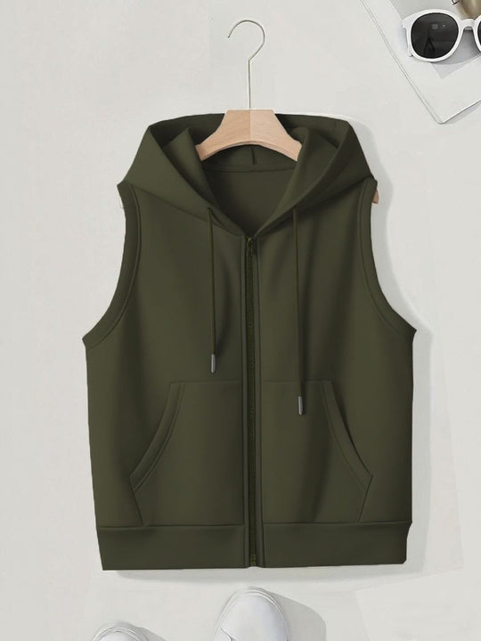 Damen Ärmellose Zip‑Hoodie‑Weste aus weichem Sweat mit Kängurutaschen Nord Taschen