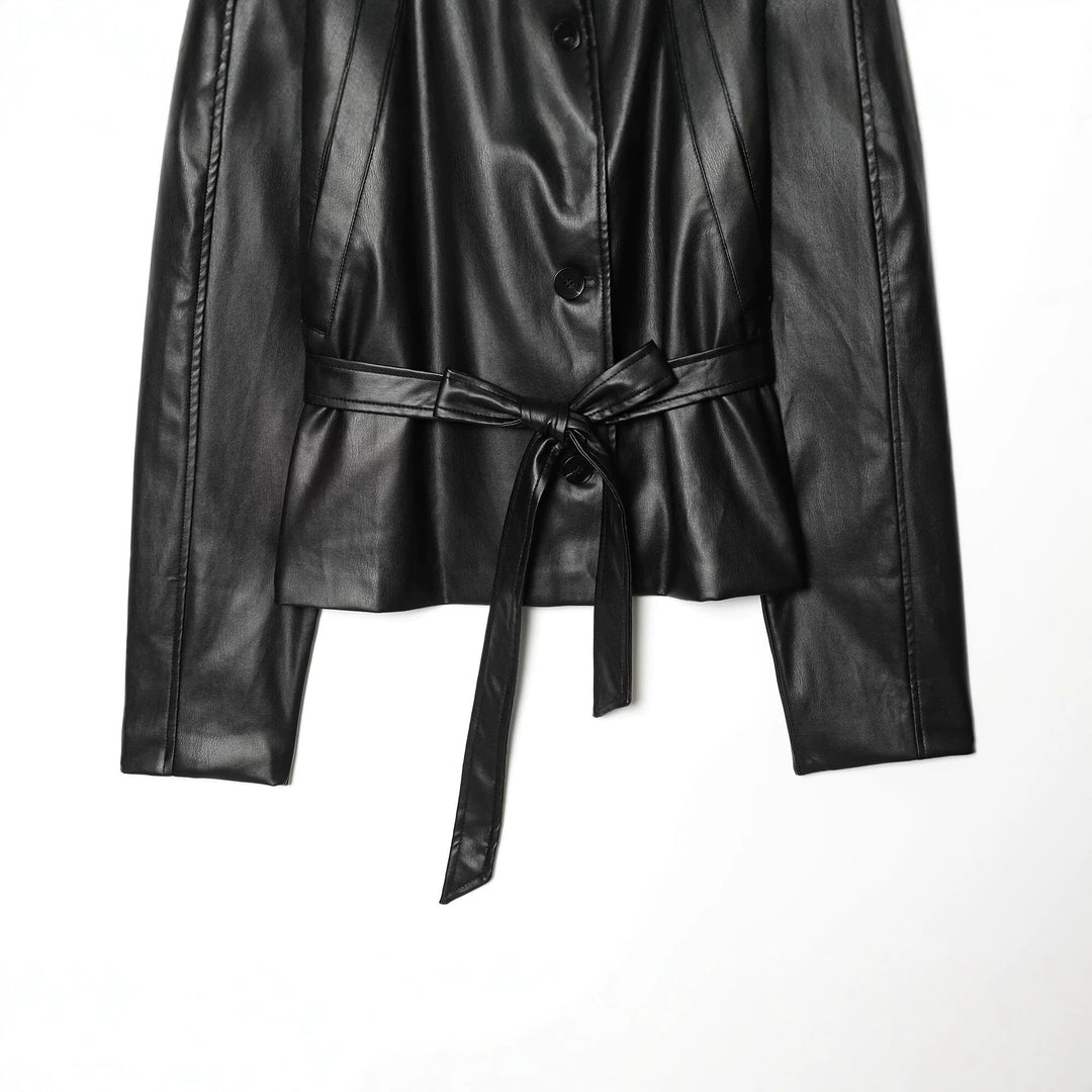 Damen Kurz-Trenchcoat aus Lederoptik mit Taillengürtel Nord Taschen