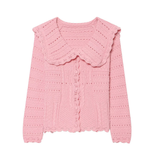 Damen Strickcardigan mit großem scallop-Kragen, Strukturmuster und Zierknopfleiste Nord Taschen