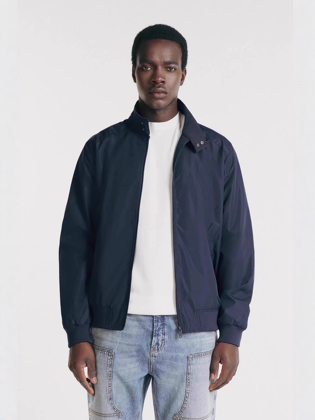 Herren Leichte Harringtonjacke aus Microfaser mit Stehkragen, Reißverschluss und Rippenbündchen Nord Taschen