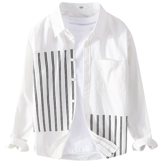 Damen Zweiteiliges Loungewear-Set mit Oversize-Hemd im Streifenpatch und elastischer Bund-Jogger Nord Taschen