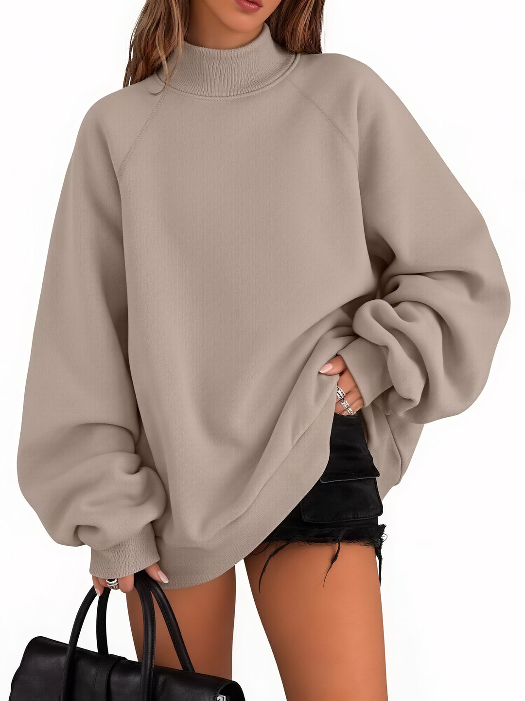 Damen Oversize-Sweatshirt mit Stehkragen und Raglanärmeln Nord Taschen