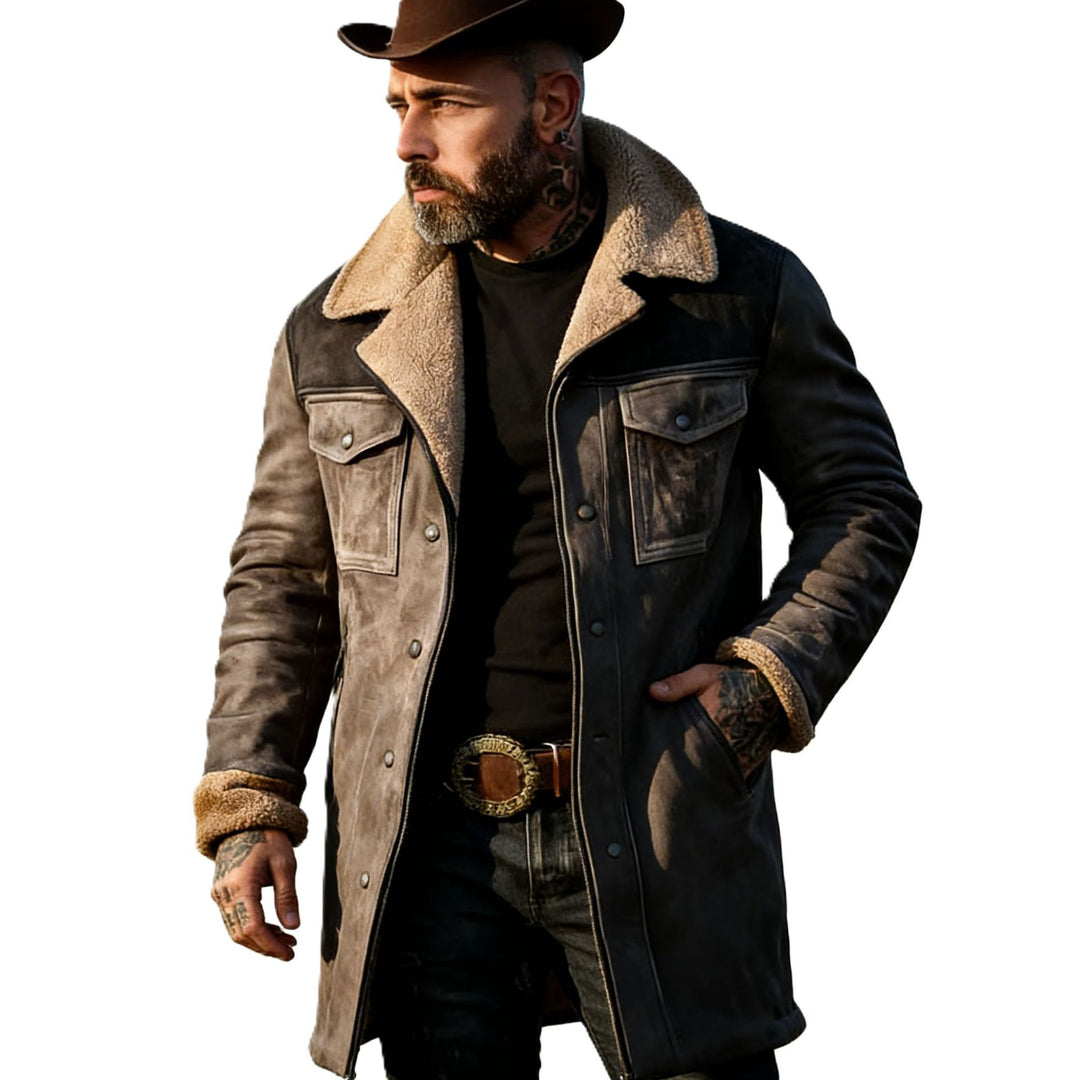 Herren Pilotenjacke aus Velourslederoptik mit Teddyfellinnenfutter und Reverskragen Nord Taschen
