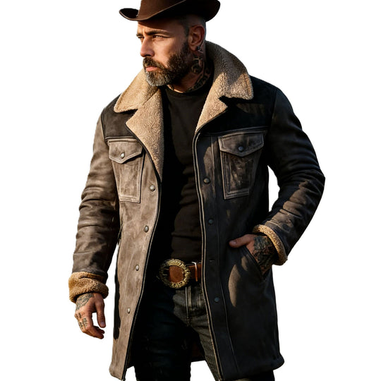 Herren Pilotenjacke aus Velourslederoptik mit Teddyfellinnenfutter und Reverskragen Nord Taschen