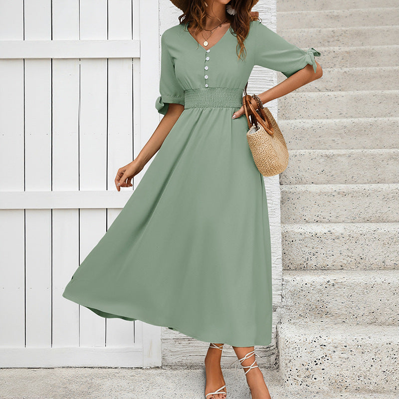 Damen Elegantes Maxikleid mit V-Ausschnitt und Rüschendetails Nord Taschen