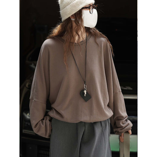 Damen Relaxed-Fit Baumwoll-Sweatshirt mit überschnittener Schulter und gerundetem Saum Nord Taschen