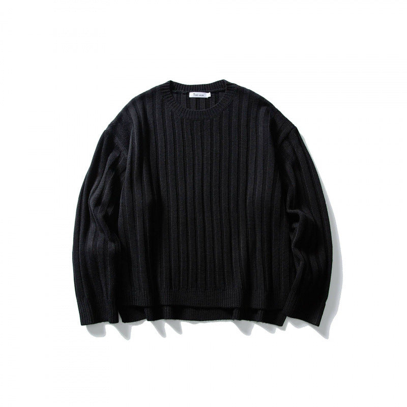 Unisex Grobgerippter Oversize-Strickpullover mit Rundhals und verlängertem Saum Nord Taschen