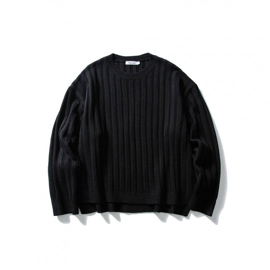 Unisex Grobgerippter Oversize-Strickpullover mit Rundhals und verlängertem Saum Nord Taschen