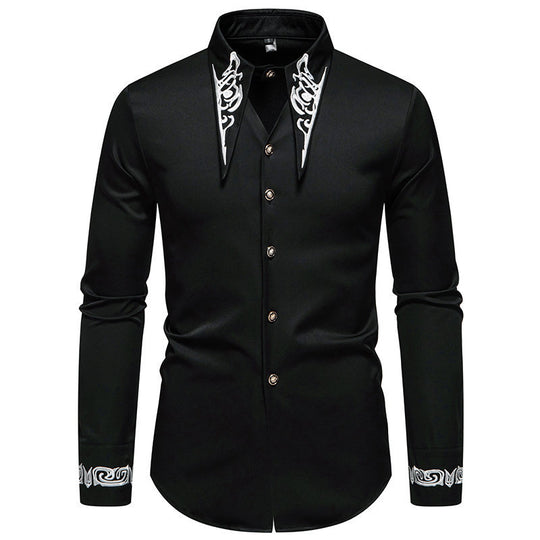Herren Slim-Fit Business-Hemd mit Stickerei am Kragen und Manschetten Nord Taschen