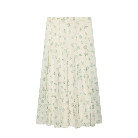 Damen Lange Plissee-Chiffonrock mit zartem Blumenprint und hoher Taille Nord Taschen