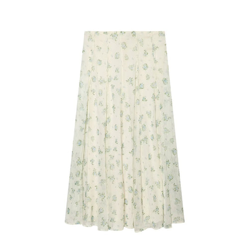 Damen Lange Plissee-Chiffonrock mit zartem Blumenprint und hoher Taille Nord Taschen