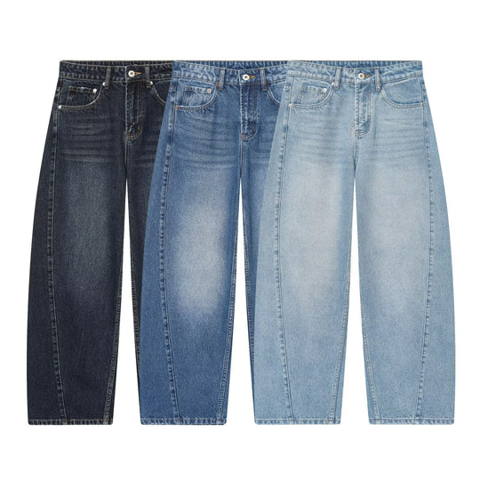 Damen Weite Cropped-Jeans mit hoher Taille und Einsatznaht Nord Taschen