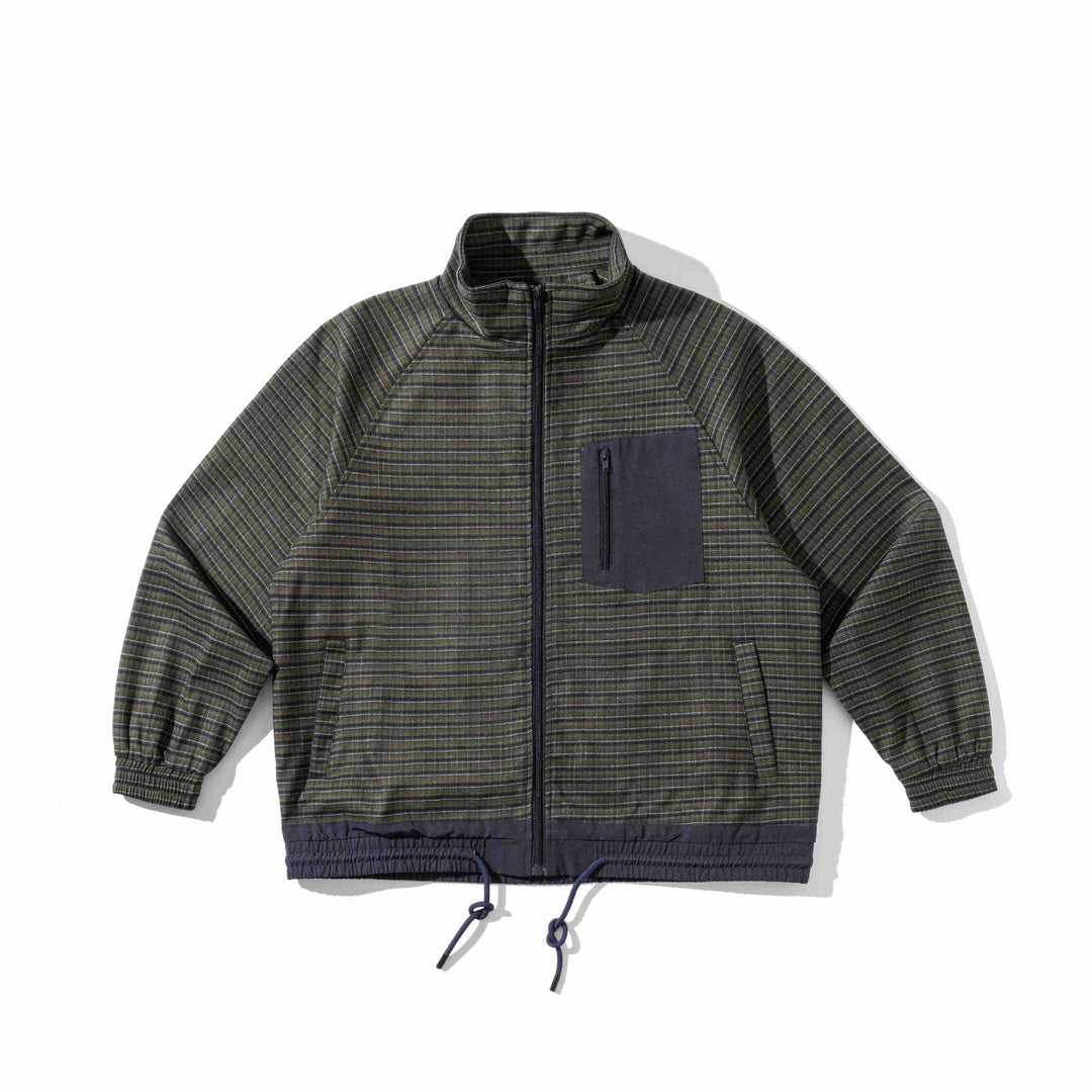 Unisex Gestreifte Utility-Trainingsjacke mit Stehkragen, Brustreißverschlusstasche und Kordelzug Nord Taschen