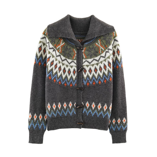 Damen Grobgestrickter Norweger-Cardigan mit Schalkragen und Hornknopfleiste Nord Taschen