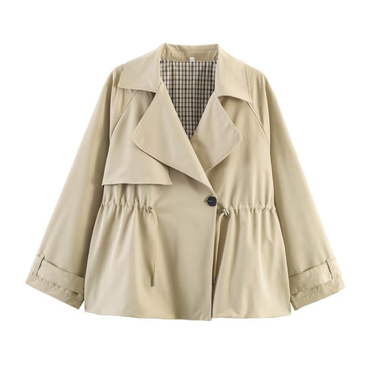 Damen Kurzer Trenchcoat mit Kordelzug-Taillierung Nord Taschen