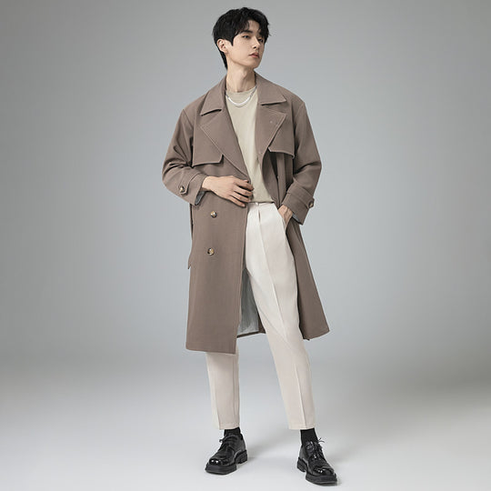 Herren Oversized Doppelreihiger Wollmix-Trenchcoat mit Schalkragen und Überschlagblende Nord Taschen