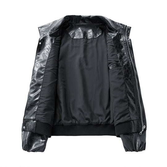 Herren Oversize Kunstleder‑Fliegerjacke mit breitem Umlegekragen, Zwei‑Wege‑Reißverschluss & gerippten Abschlüssen Nord Taschen