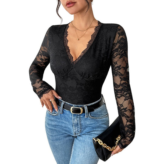 Damen Eleganter Spitzenbody mit V-Ausschnitt Nord Taschen 1788168778