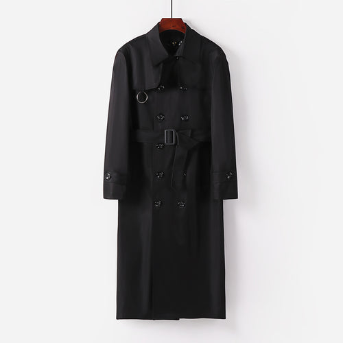 Herren Lang geschnittener Doppelbrust-Trench mit Taillengürtel und dekorativem Ringdetail Nord Taschen