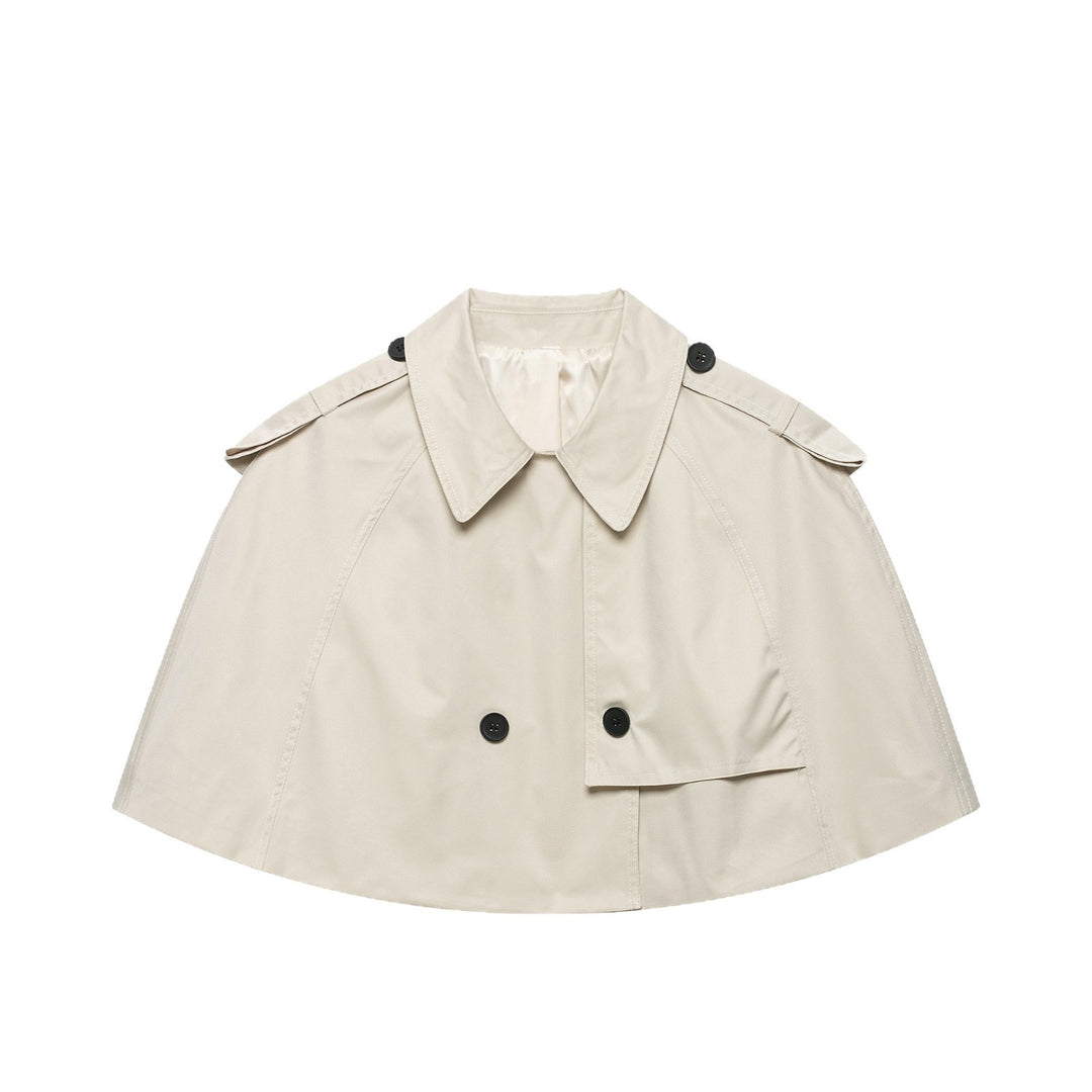 Damen Cropped Cape-Trench mit doppelreihiger Knopfleiste und Schulterklappen Nord Taschen