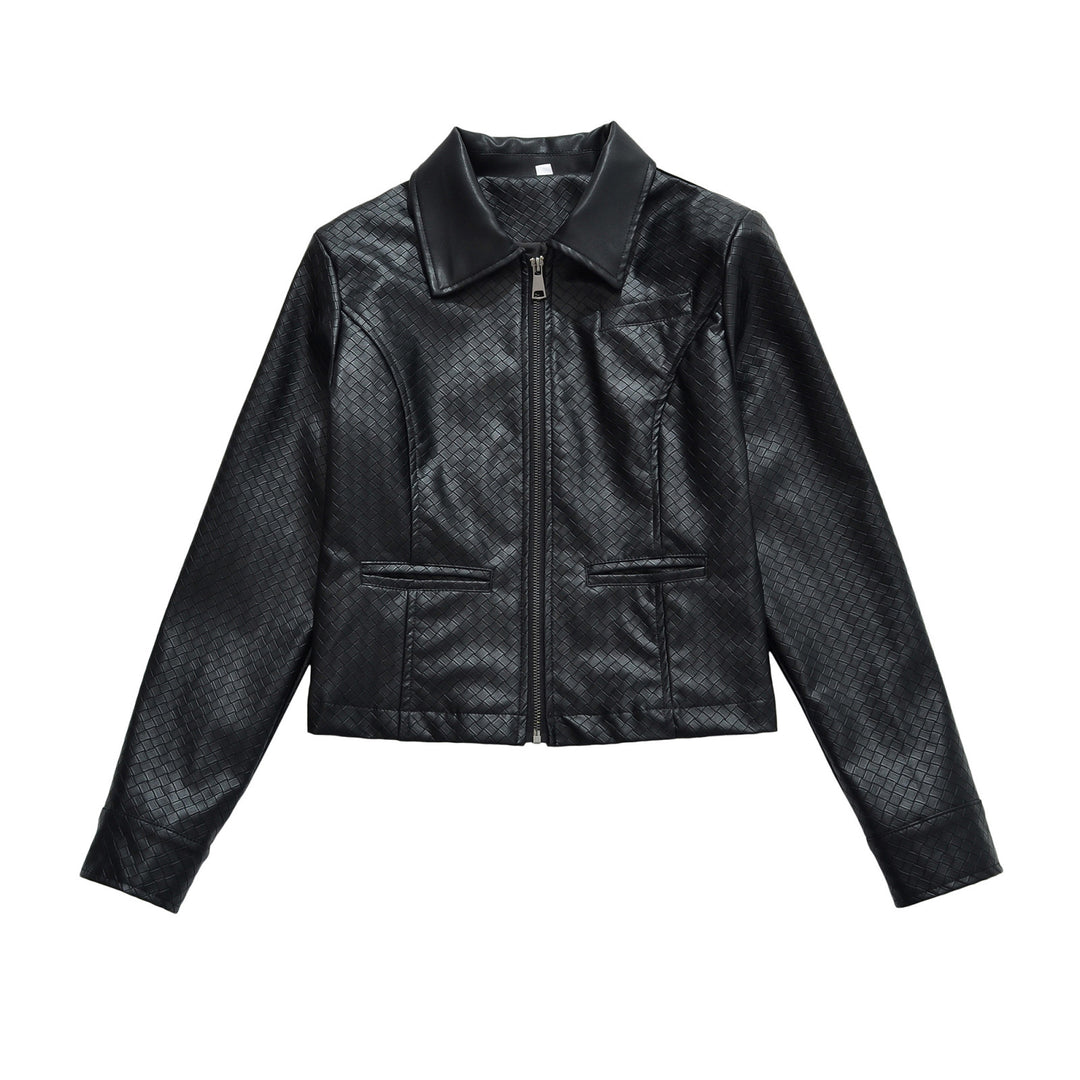 Damen Jacke aus geprägtem Lederimitat mit Reißverschluss und Hemdkragen Nord Taschen