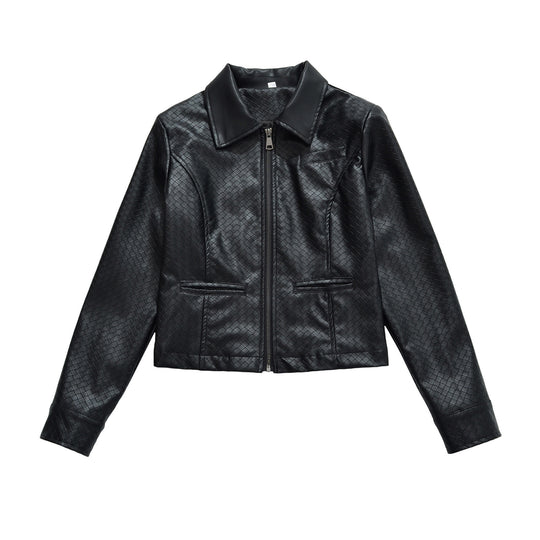 Damen Jacke aus geprägtem Lederimitat mit Reißverschluss und Hemdkragen Nord Taschen