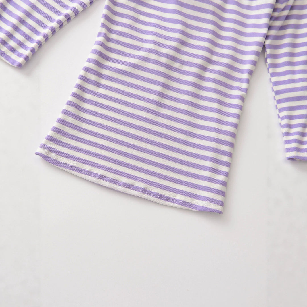 Damen Gestreiftes Langarmshirt mit tiefem Rundhalsausschnitt und Zierschleife Nord Taschen