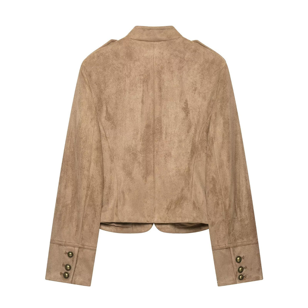 Damen Kurzjacke im Military‑Stil mit Stehkragen und Zierknopf‑Detail Nord Taschen
