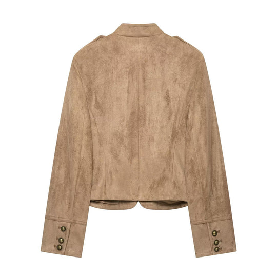 Damen Kurzjacke im Military‑Stil mit Stehkragen und Zierknopf‑Detail Nord Taschen