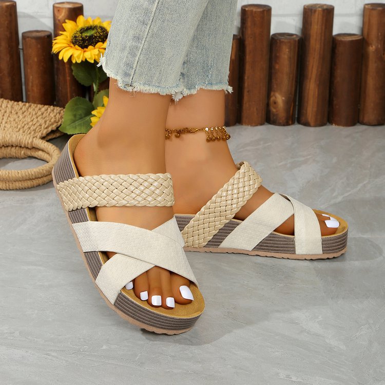 Damen Bequeme Zehentrenner-Sandalen mit geflochtenem Riemendesign und rutschfester Sohle