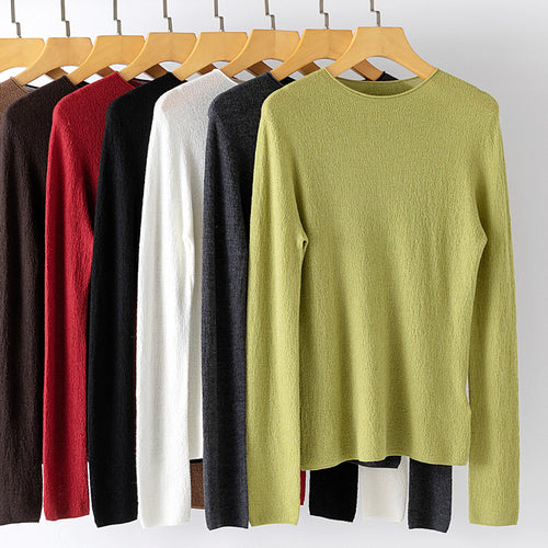 Damen Leichter strukturierter Langarm-Strickpullover mit Rundhals und feiner Crinkle-Optik Nord Taschen