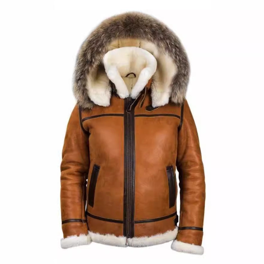 Damen Wildlederoptik Fliegerjacke mit Kunstfellkapuze und Schnallen Nord Taschen