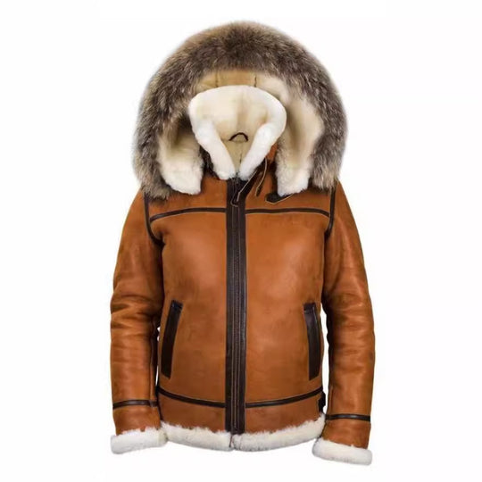 Damen Wildlederoptik Fliegerjacke mit Kunstfellkapuze und Schnallen Nord Taschen