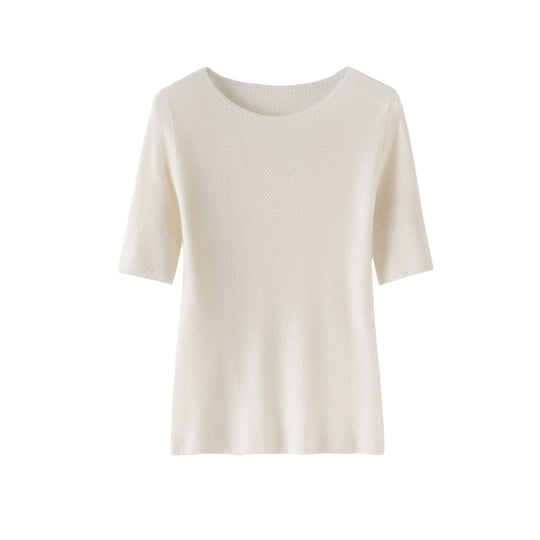 Damen Lockeres Feinstrick-Tunika-Shirt mit U-Boot-Ausschnitt und Fischgrätstruktur Nord Taschen