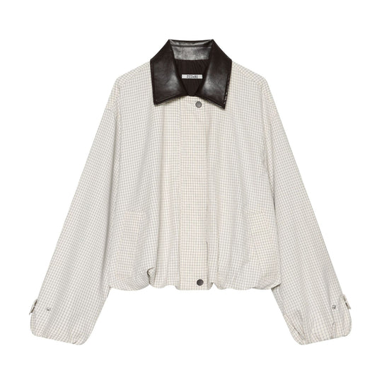 Damen Cropped-Boxy-Übergangsjacke mit Karomuster und kontrastierendem Kunstlederkragen Nord Taschen