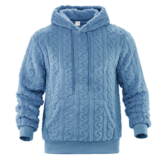Herren Flauschiger Sherpa-Hoodie mit Zopfmuster, Kängurutasche und Rippbündchen Nord Taschen