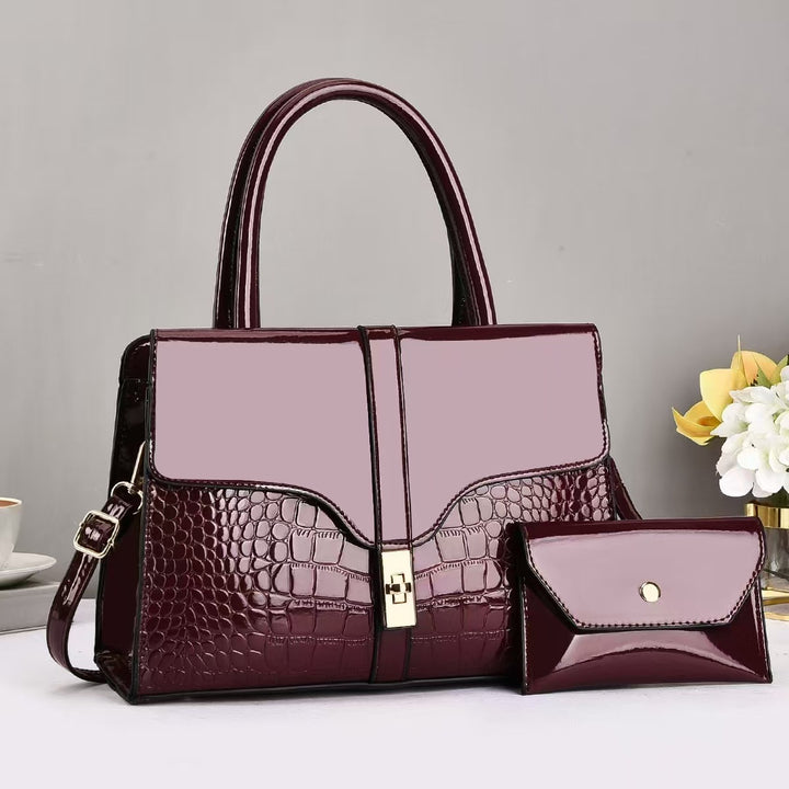 Damen elegante Handtasche mit Krokodillederoptik und abnehmbarer Mini-Clutch Nord Taschen