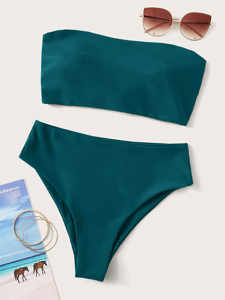 Damen Bandeau-Bikini mit hochgeschnittenem Unterteil
