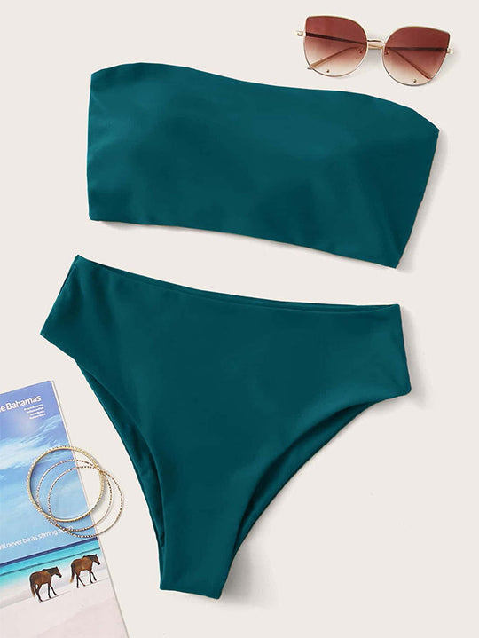 Damen Bandeau-Bikini mit hochgeschnittenem Unterteil