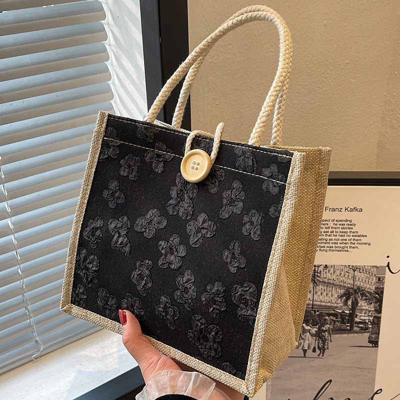 Damen Jute-Tragetasche mit floralem Muster und stabilem Knopfverschluss Nord Taschen