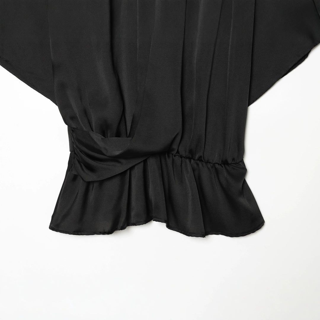 Damen Elegante Bluse mit Stehkragen, geraffter Taille und Volant-Saum Nord Taschen