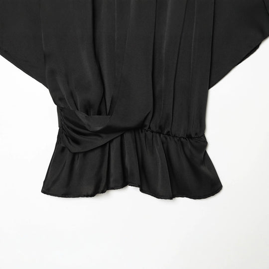 Damen Elegante Bluse mit Stehkragen, geraffter Taille und Volant-Saum Nord Taschen