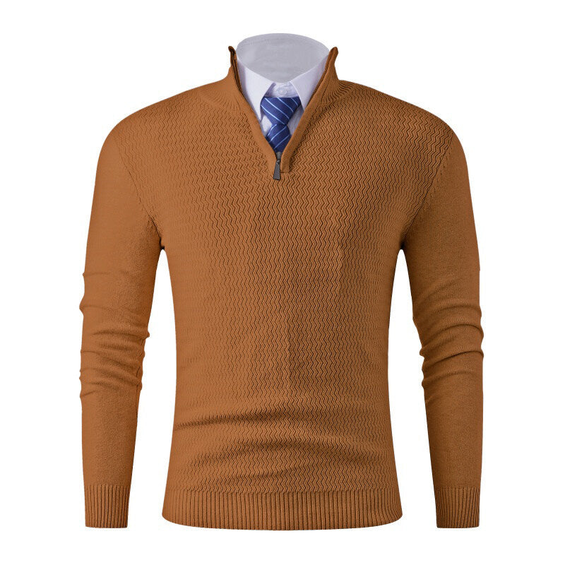 Herren feinstrickpullover mit Stehkragen und halbem Reißverschluss, Strukturstrick und schlanker Business-Casual-Passform Nord Taschen