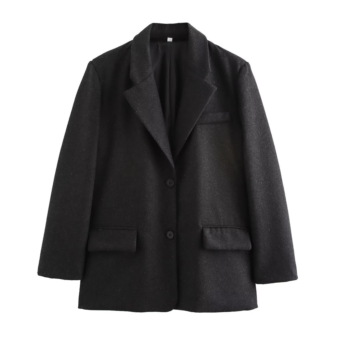 Damen Langer Wollmix-Einreiher-Mantel mit Reverskragen und Pattentaschen Nord Taschen