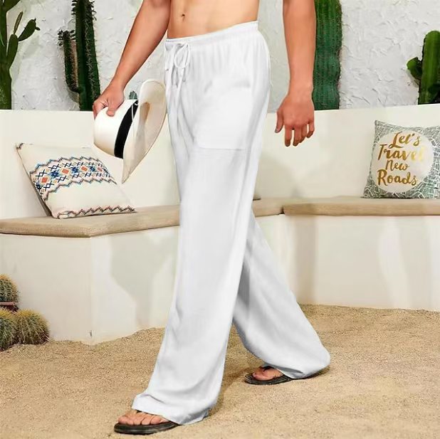 Herren weite Leinenhose mit Tunnelzug, aufgesetzten Seitentaschen und Relaxed-Fit Nord Taschen